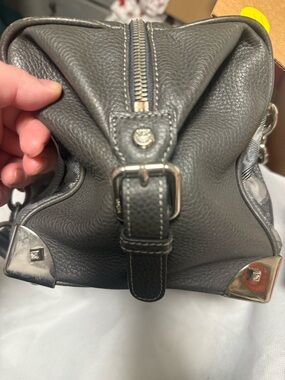 MCM Gray Pebbled Leather Shoulder Bag with Silver Hardware